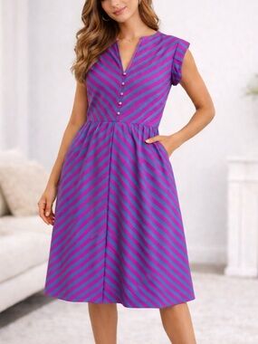 MSI Purple and Pink Striped Midi Dress